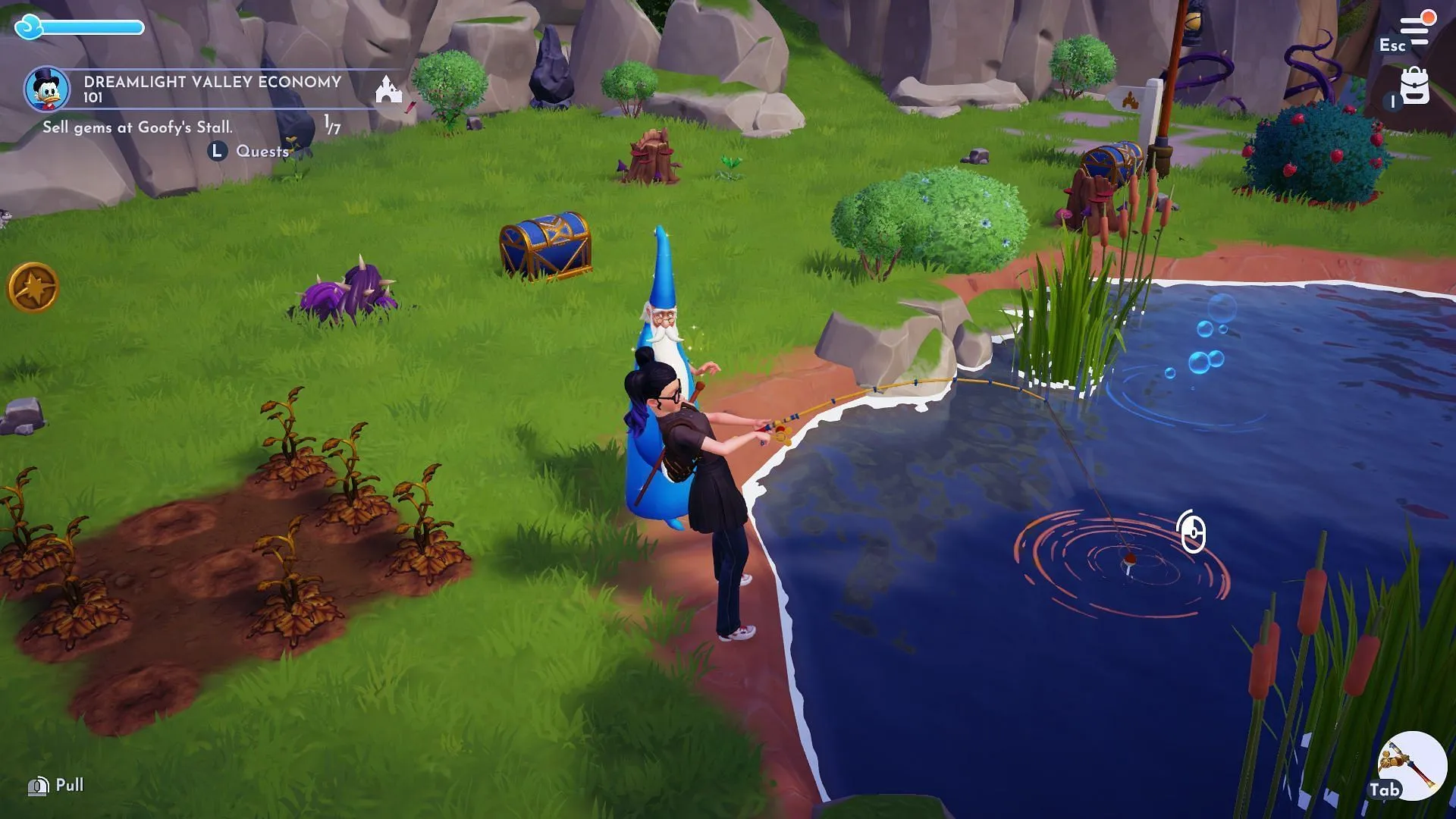 Se puede obtener besugo pescando en Peaceful Meadow (imagen a través de Gameloft)