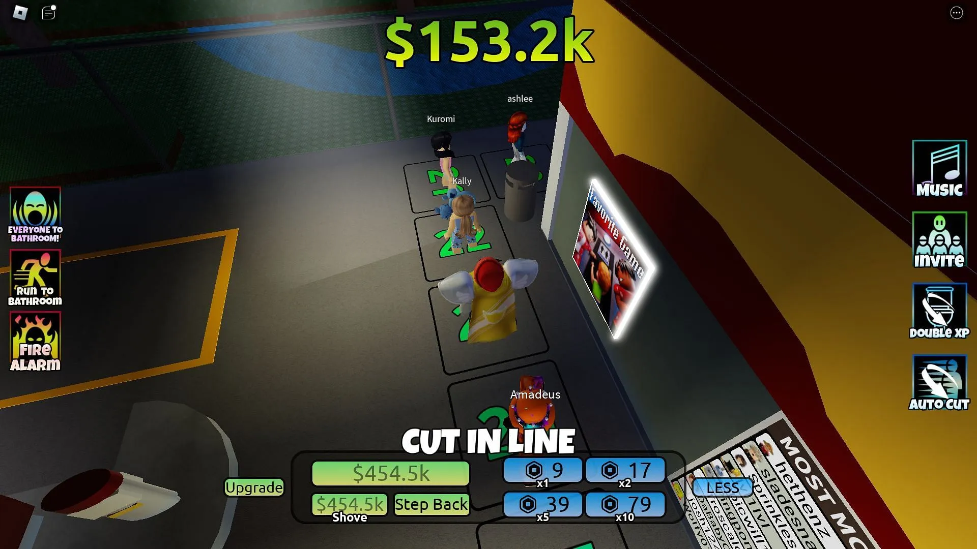 Les options Cut In Line et Shove (Image via Roblox)