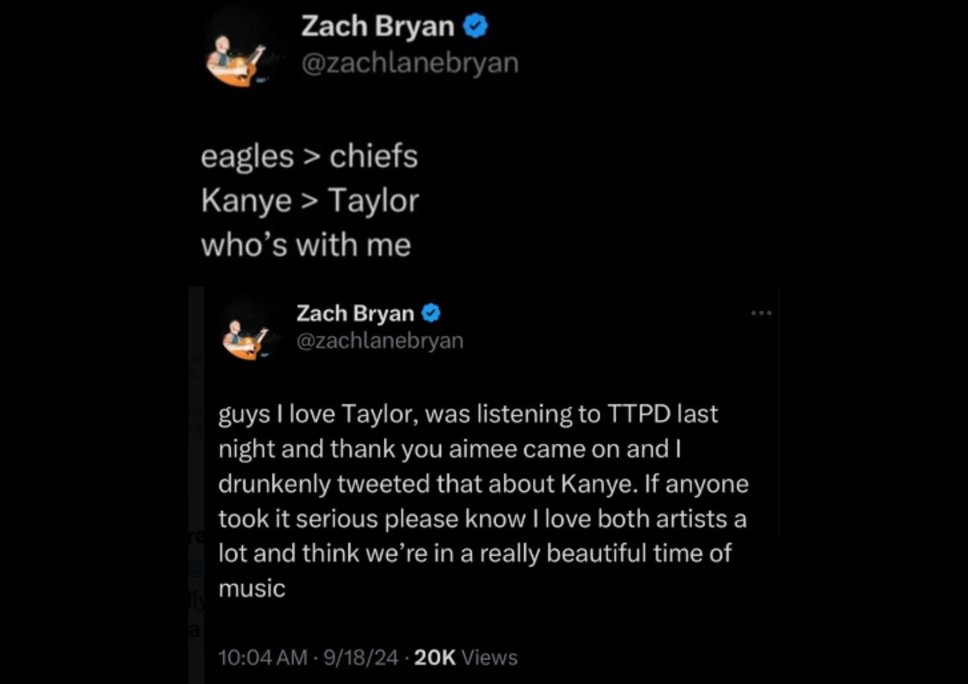 Se analizó la actividad de Zach Bryan en X antes de la desactivación de la cuenta (imagen a través de X)