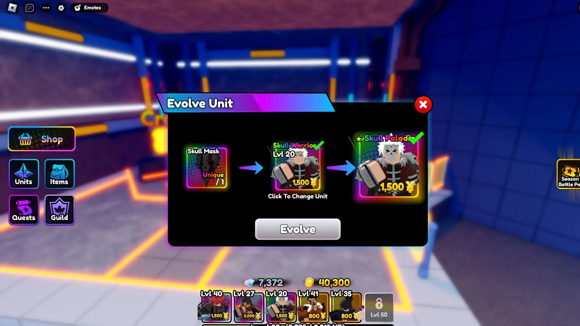 You can double evolve some of the Mythic units in the game (Image via Roblox || Sportskeeda)