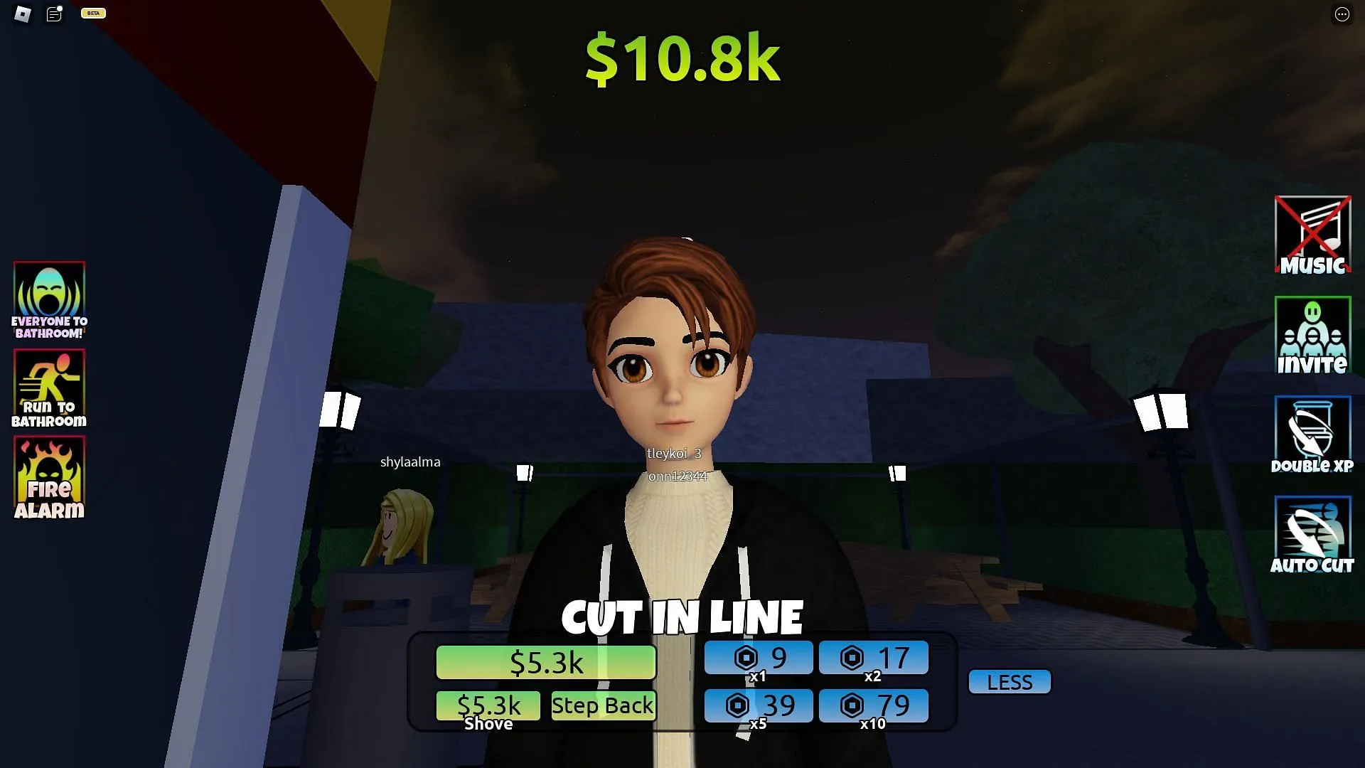 Capture d'écran du gameplay de Bathroom Line Simulator (Image via Roblox)