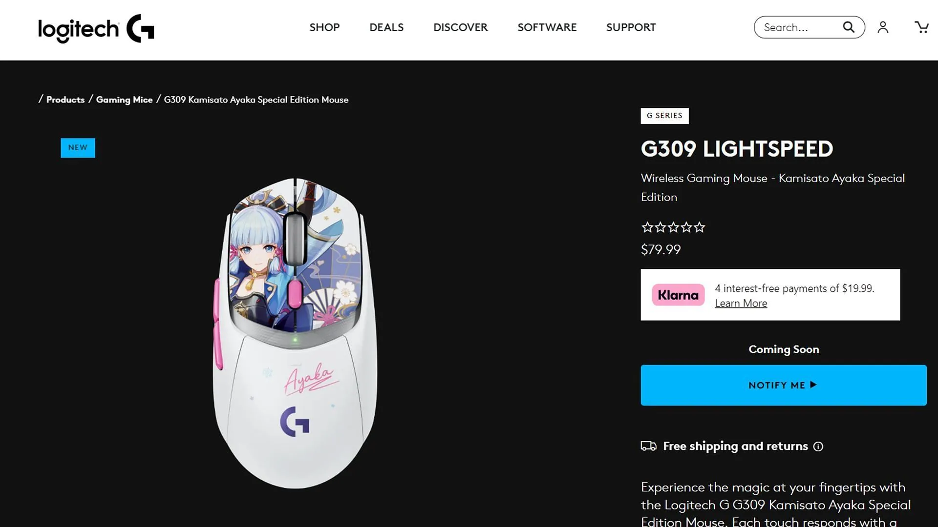 O mouse sem fio para jogos Kamisato Ayaka × G309 LIGHTSPEED