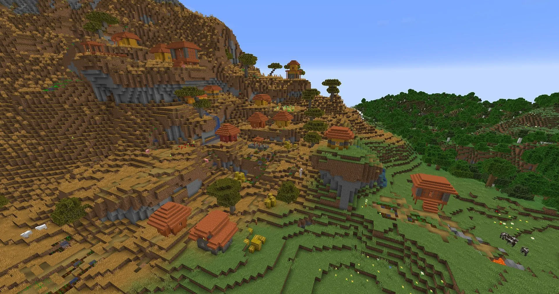 Una aldea de Minecraft encontrada cerca del lugar donde se generan las semillas (imagen a través de Mojang)