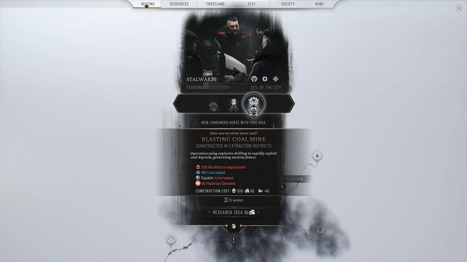 Blasting Coal Mine after players unlock and use the Idea Tree in Frostpunk 2 (Image via 11 Bit Studios)