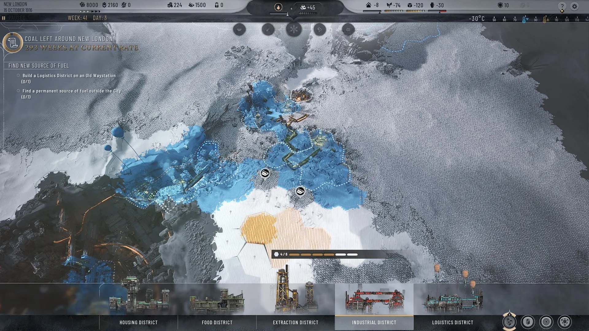 Deselect the tiles to cancel construction planning in Frostpunk 2, similar to Frostbreaking in Frostpunk 2 (Image via 11 Bit Studios)