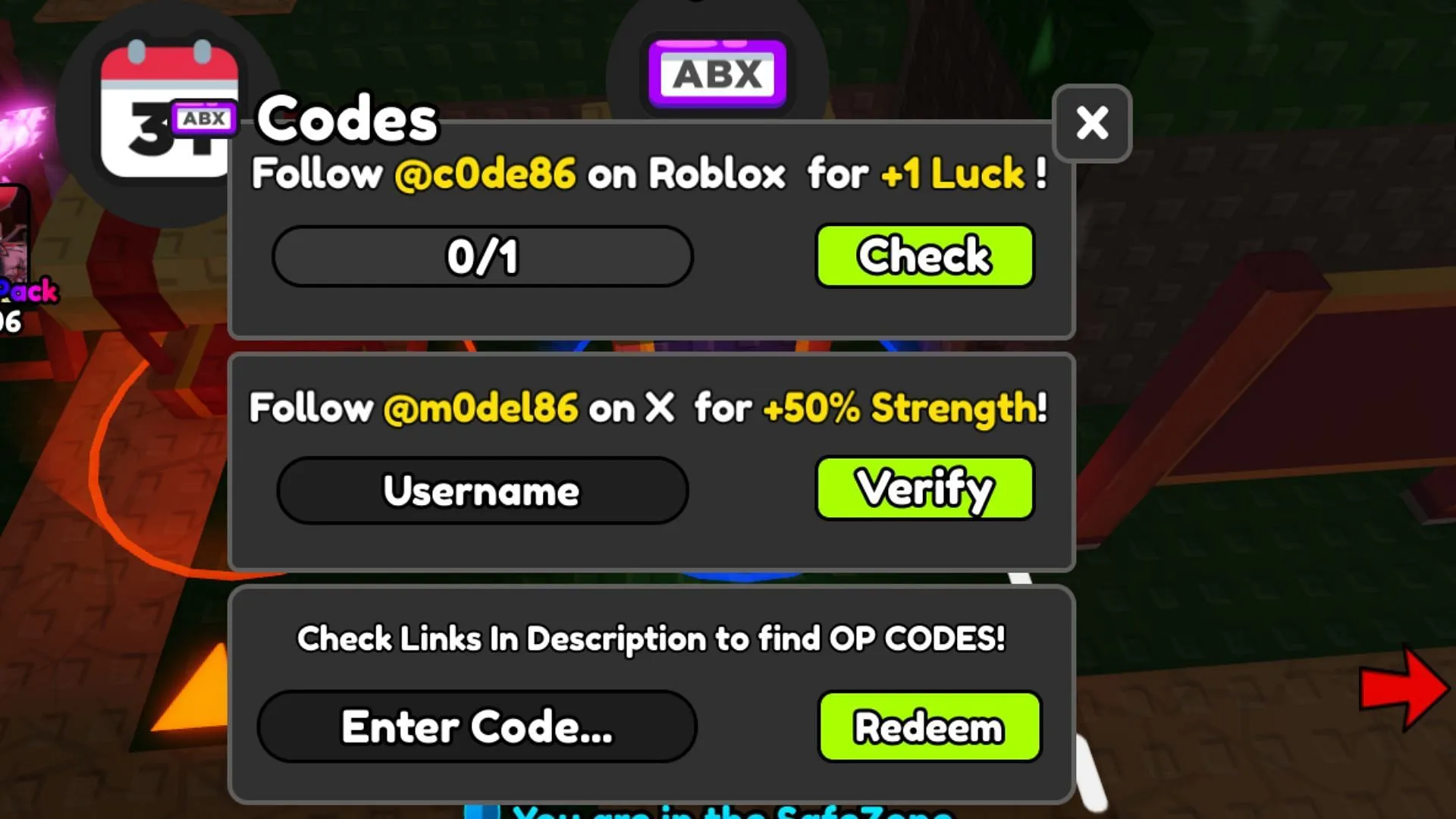 Redeem codes in Anime Training RNG (Image via Roblox)