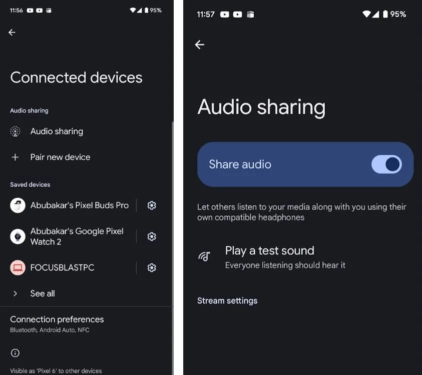 Partage audio sous Android 15