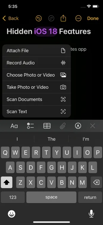 Enregistrement audio dans l'application Notes sur iOS 18