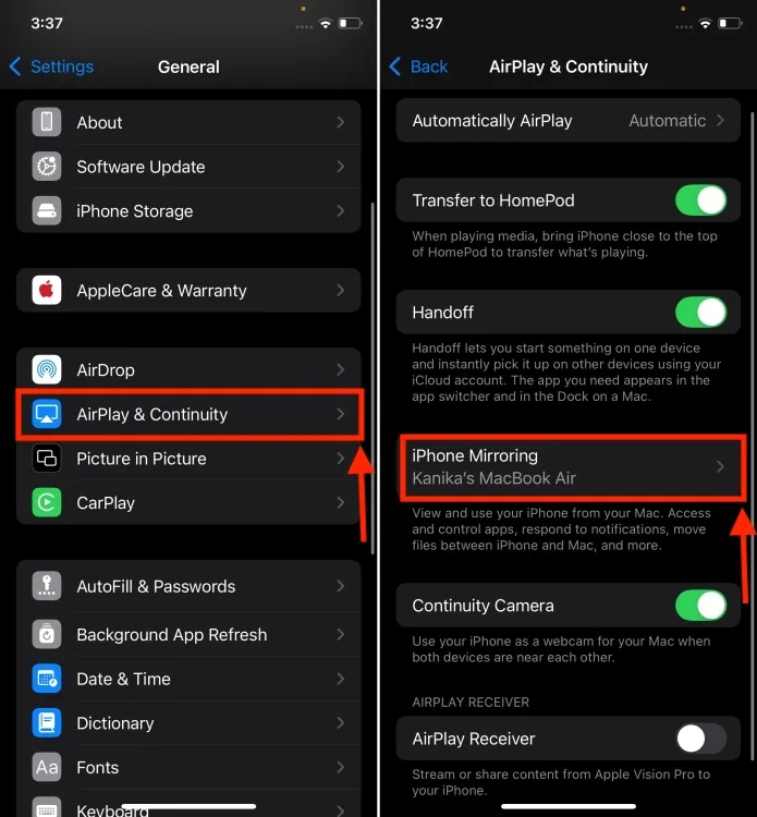 Choose a Mac for iPhone Mirroring