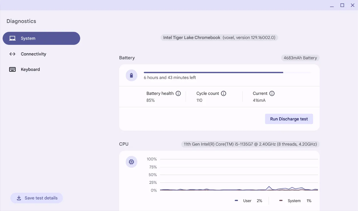 Stato della batteria del Chromebook