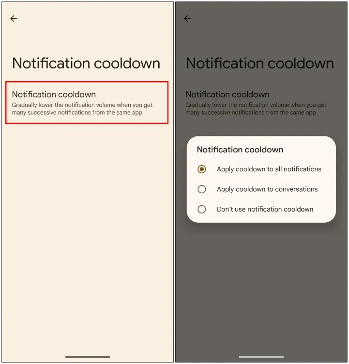 Activer ou désactiver le temps de recharge des notifications