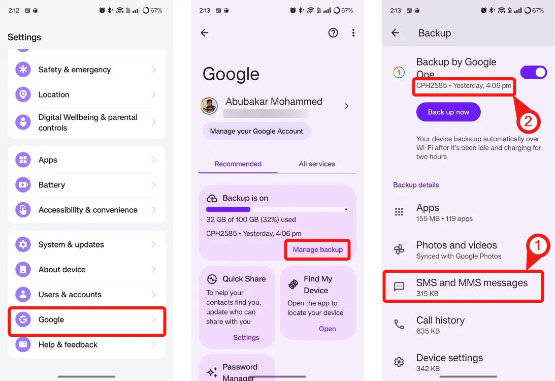 Google Device Backup - recuperar mensagens excluídas no Android