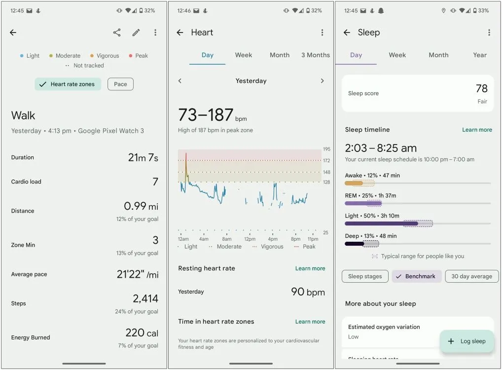 Datos de salud en el Pixel Watch 3