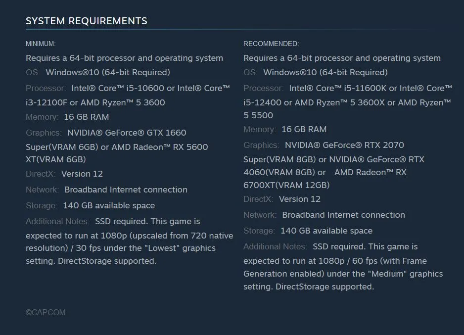 Monster Hunter Wilds - PC Requirements