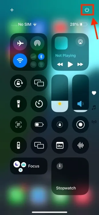 Botão de energia no Centro de controle no iOS 18