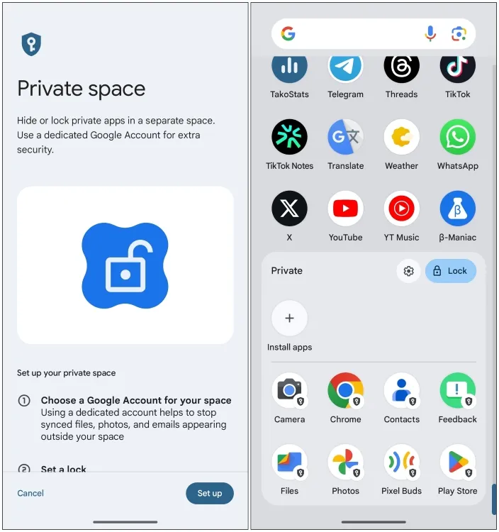 Funkcja Private Space - Nothing OS 3.0