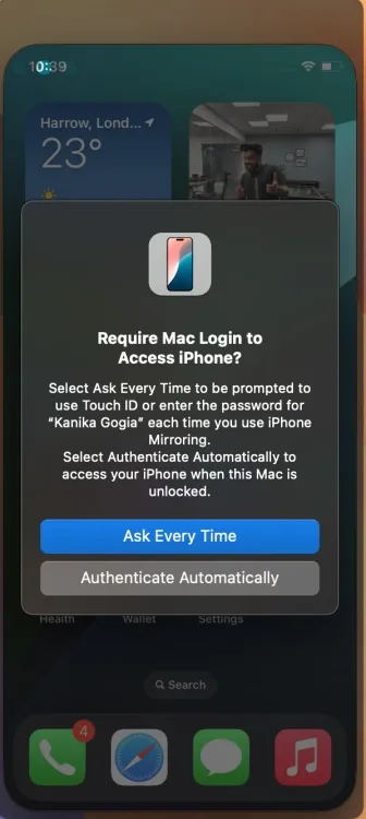 Solicitar acceso para la duplicación de pantalla de iPhone