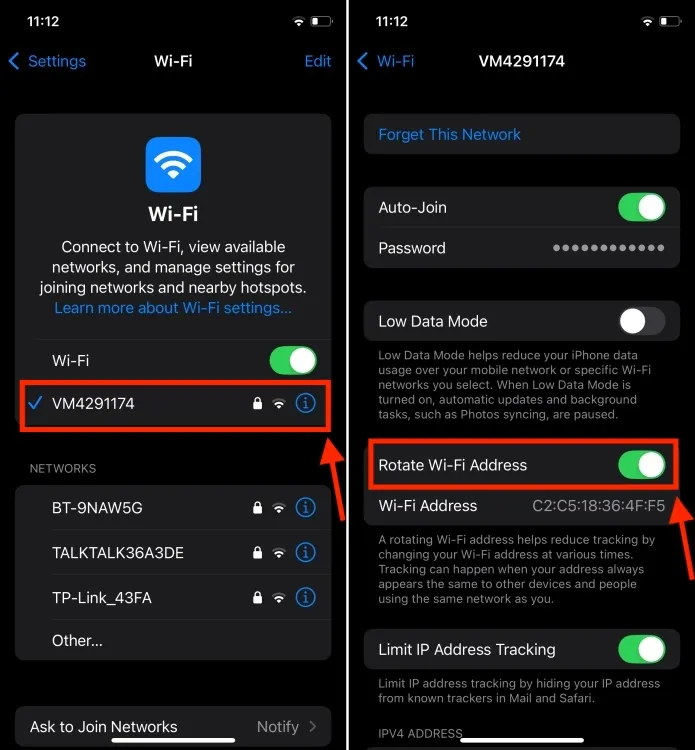 Obróć adres Wi-Fi w iOS 18