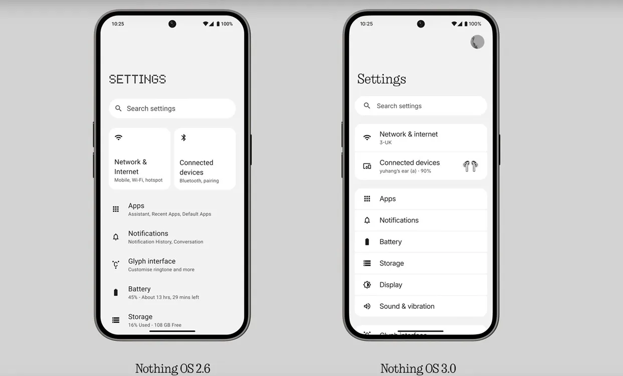 Improvements to settings app