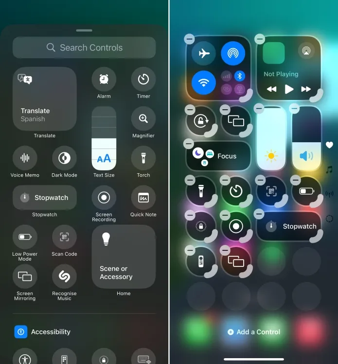 iOS 18の新しいコントロールギャラリー