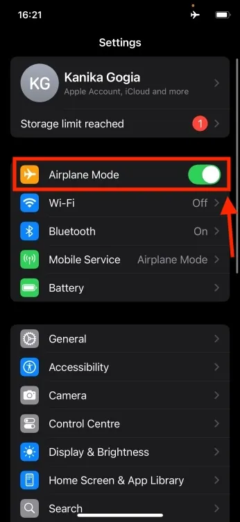 Turn on Airplane Mode in Settings