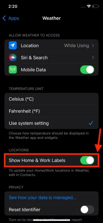 Application météo iOS 18