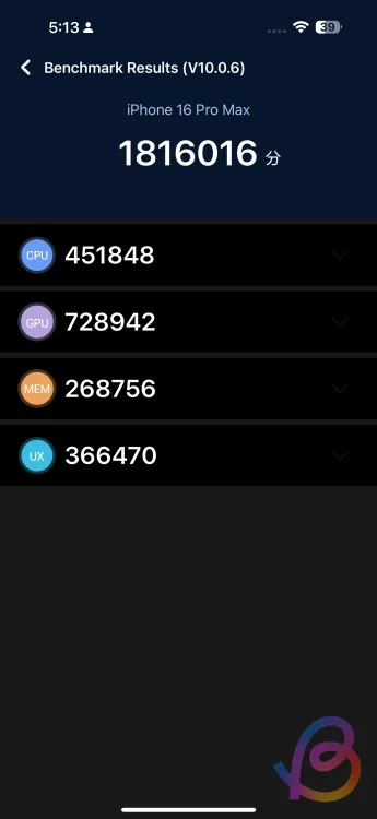 A18 Pro AnTuTu Benchmark-Ergebnis