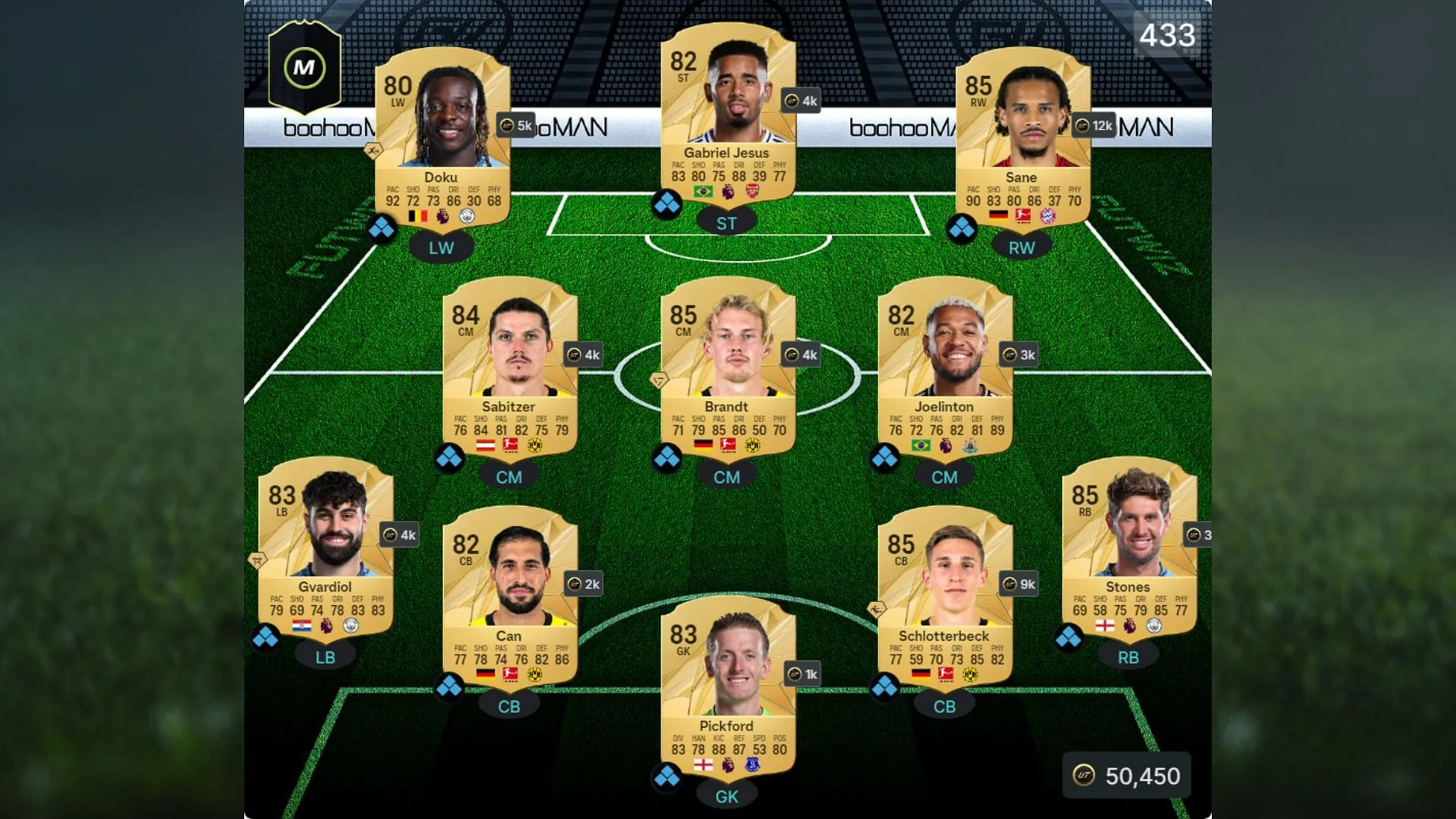 Elenco inicial de 50K no EA FC 25 (Imagem via FUTWIZ || EA)