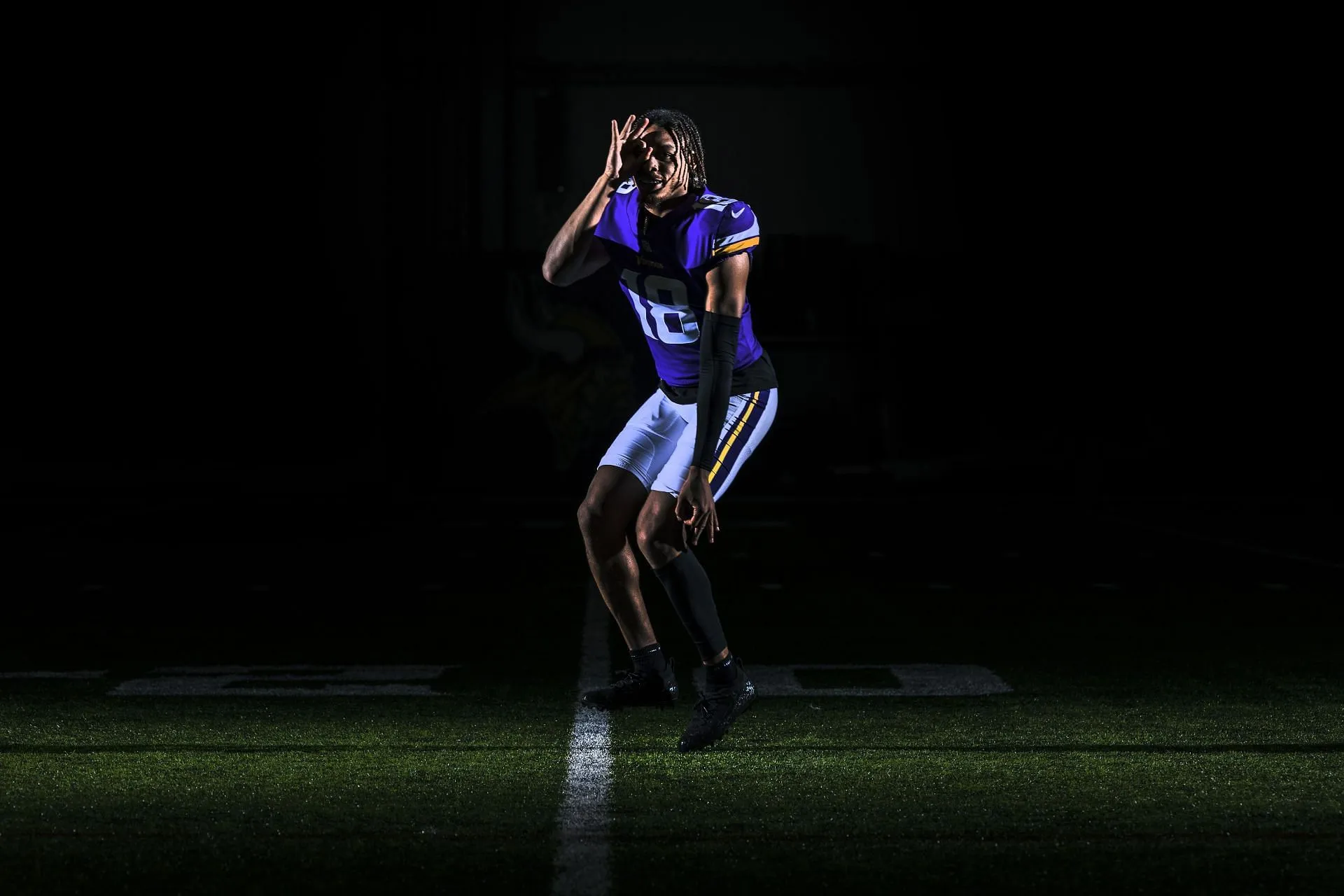 El receptor abierto de los Minnesota Vikings, Justin Jefferson, interpretando el Griddy - Fuente: Getty