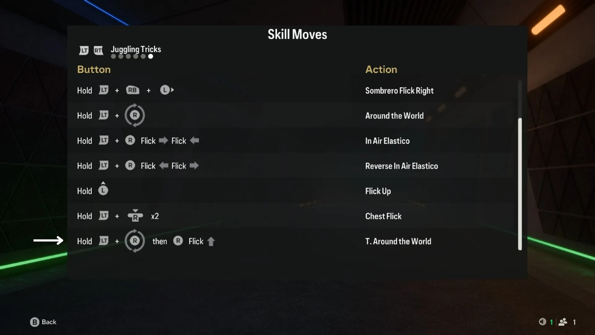 Button combinations to perform a T. Around the World (Image via EA Sports)