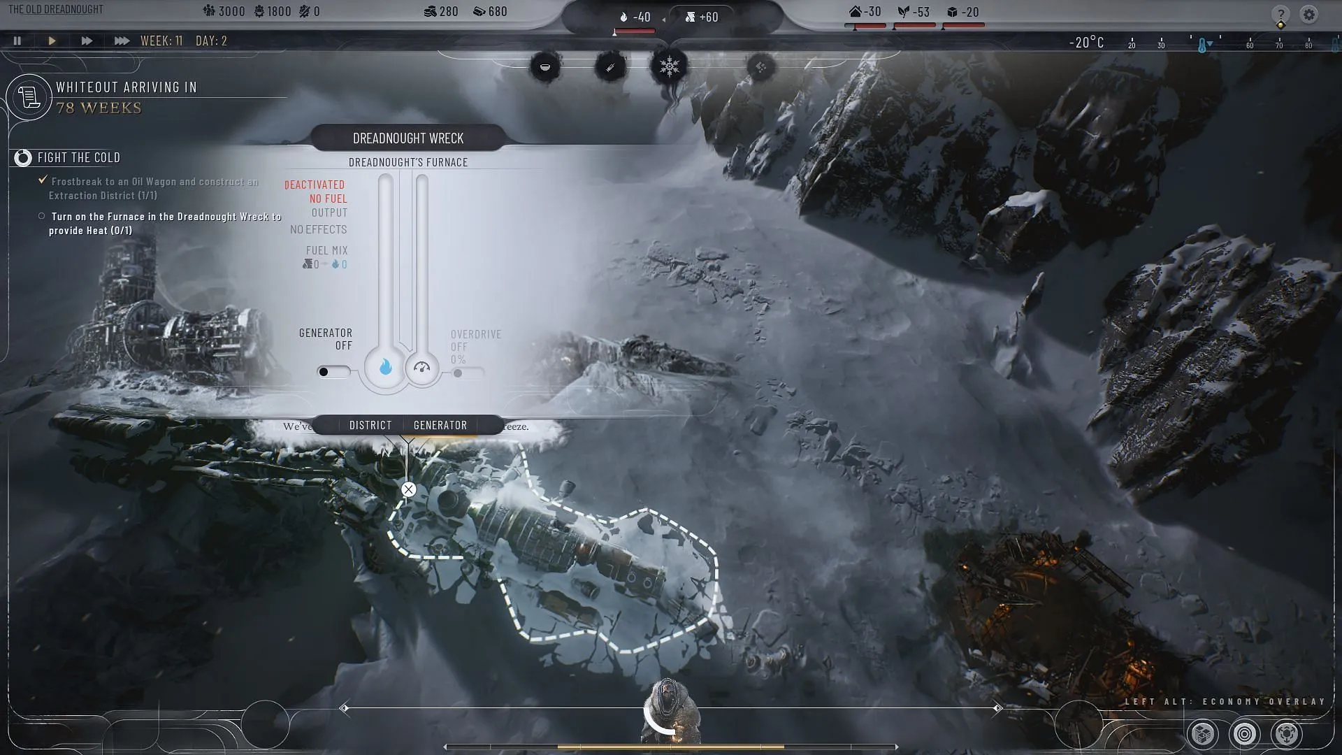 Use Generator Overdrive as an emergency method to Heat Homes in Frostpunk 2 (Image via 11 Bit Studios)