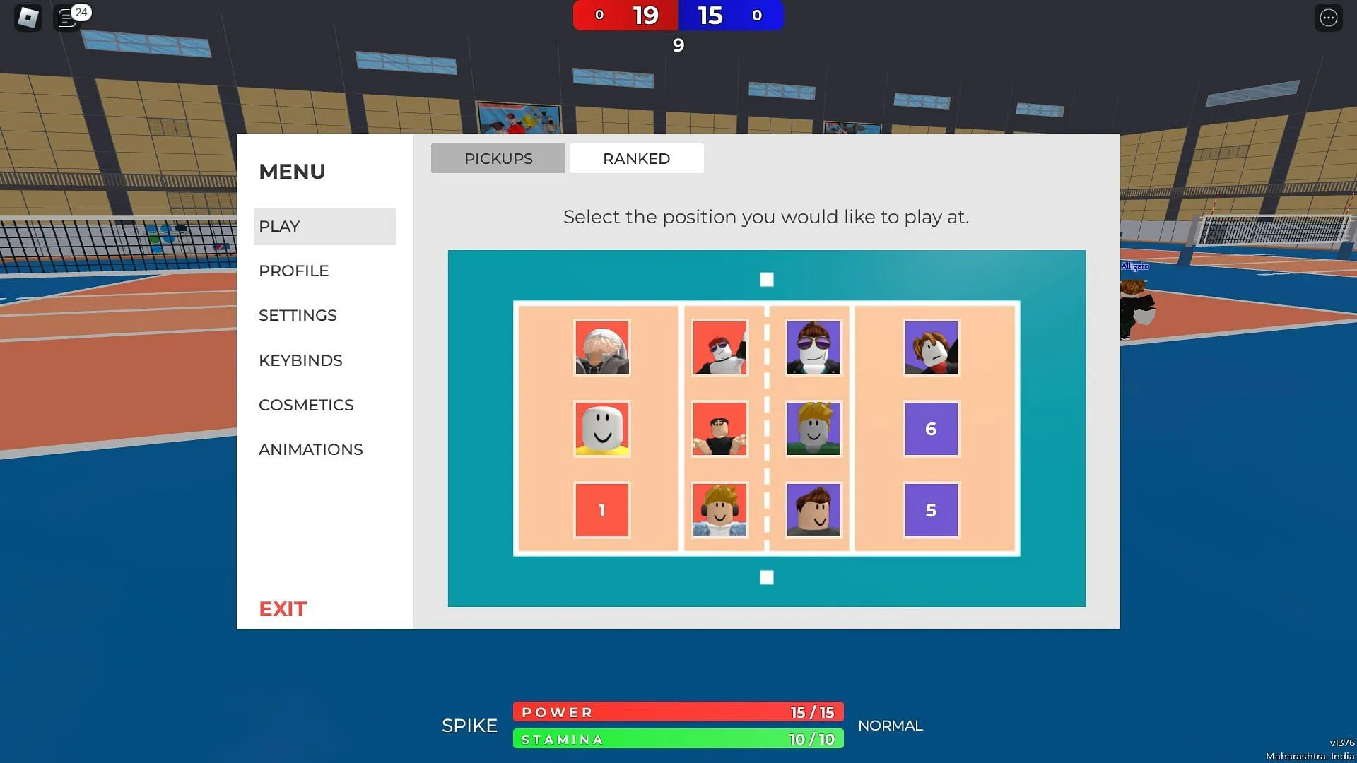 Choisir une position dans un match (Image via Roblox)