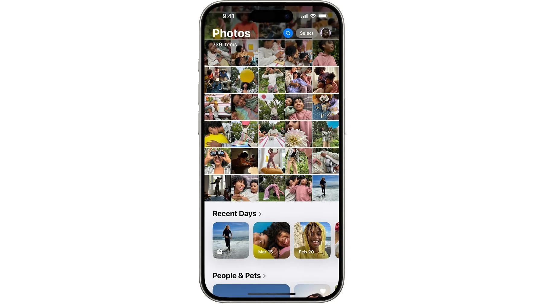 The new UI of the Photos app (Image via Apple)