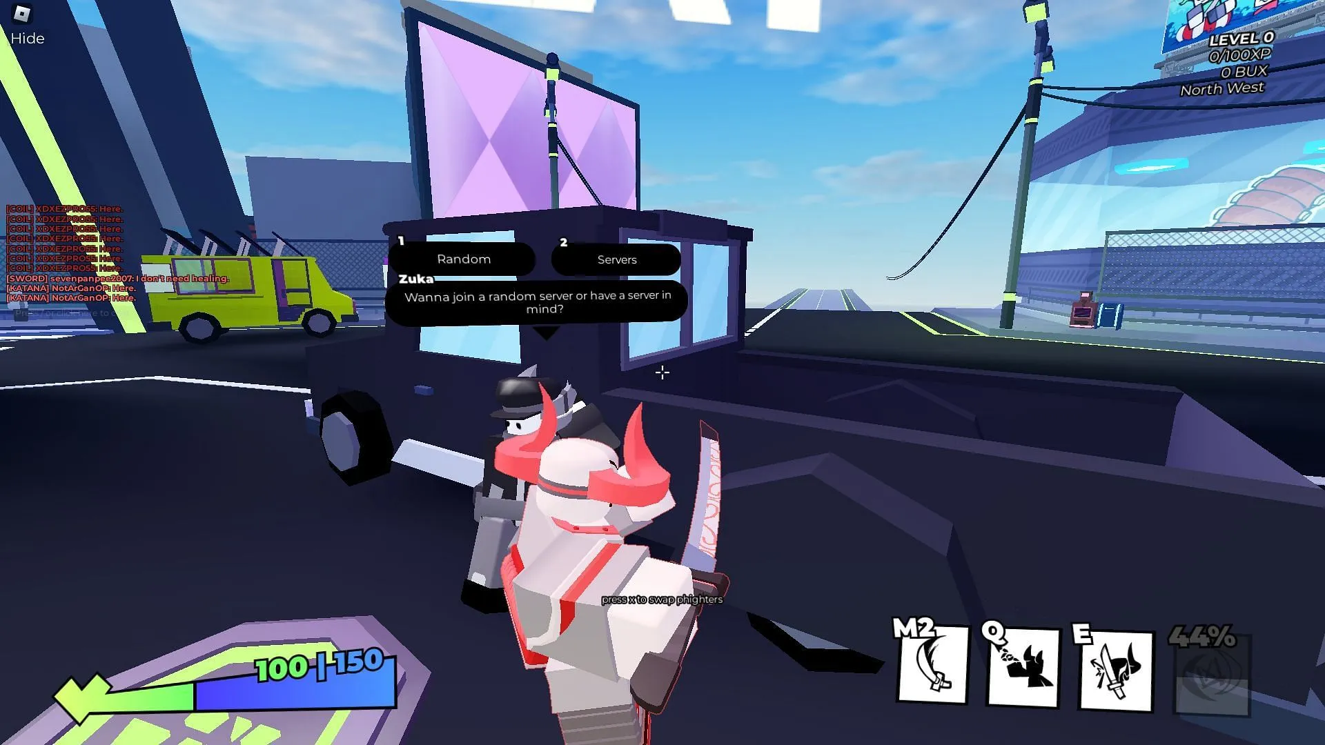 Gameplay screenshot of the Crossroads spawn area (Image via Roblox)