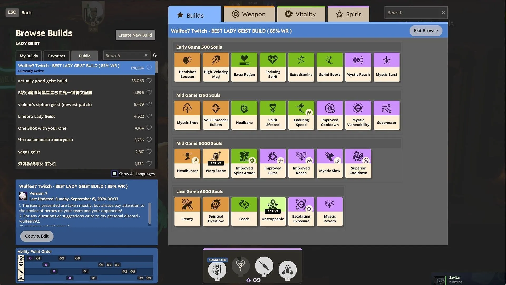 Elementos para la construcción de Deadlock Lady Geist (imagen a través de Valve)