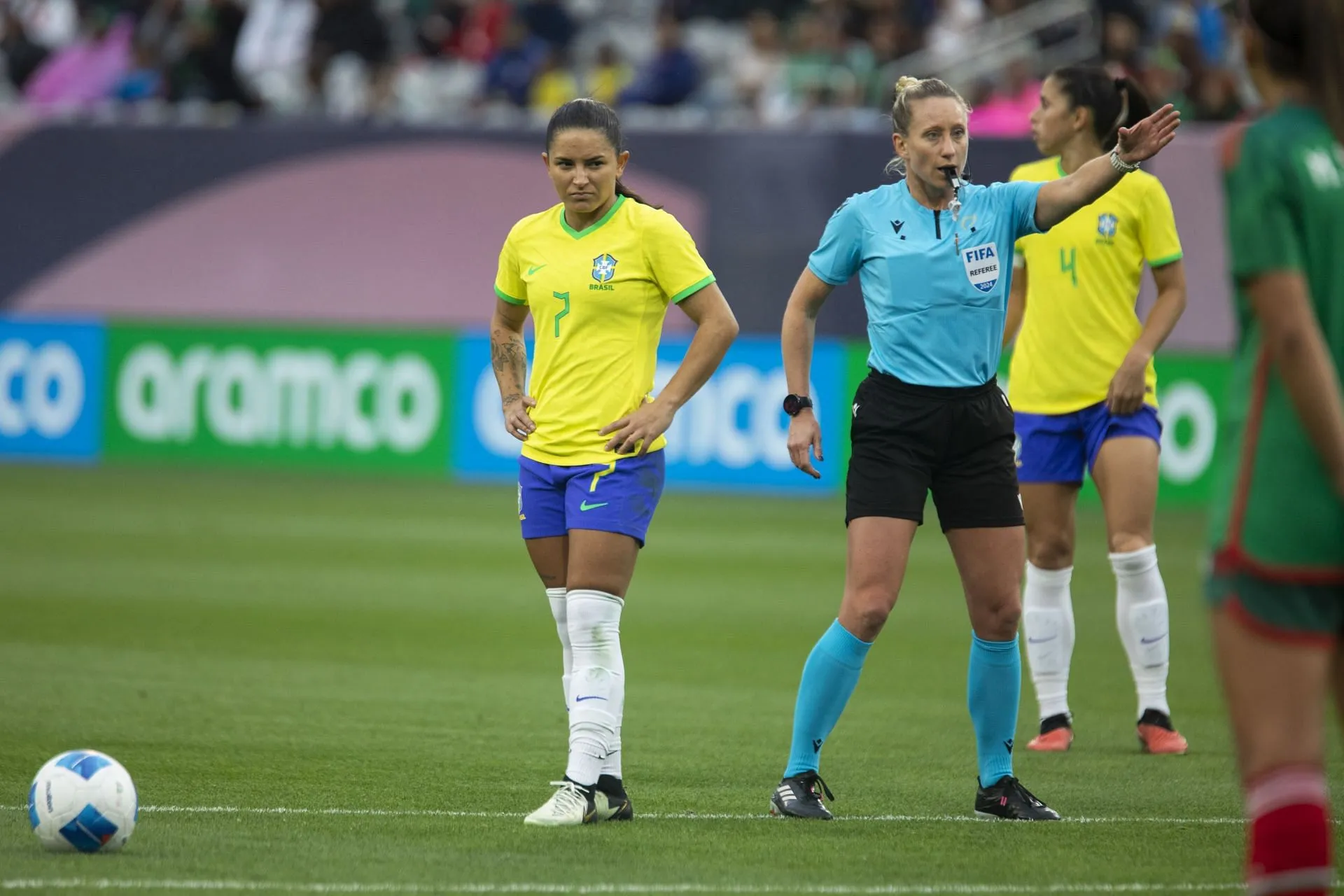 Debinha playing for Brazil (Image via Getty)