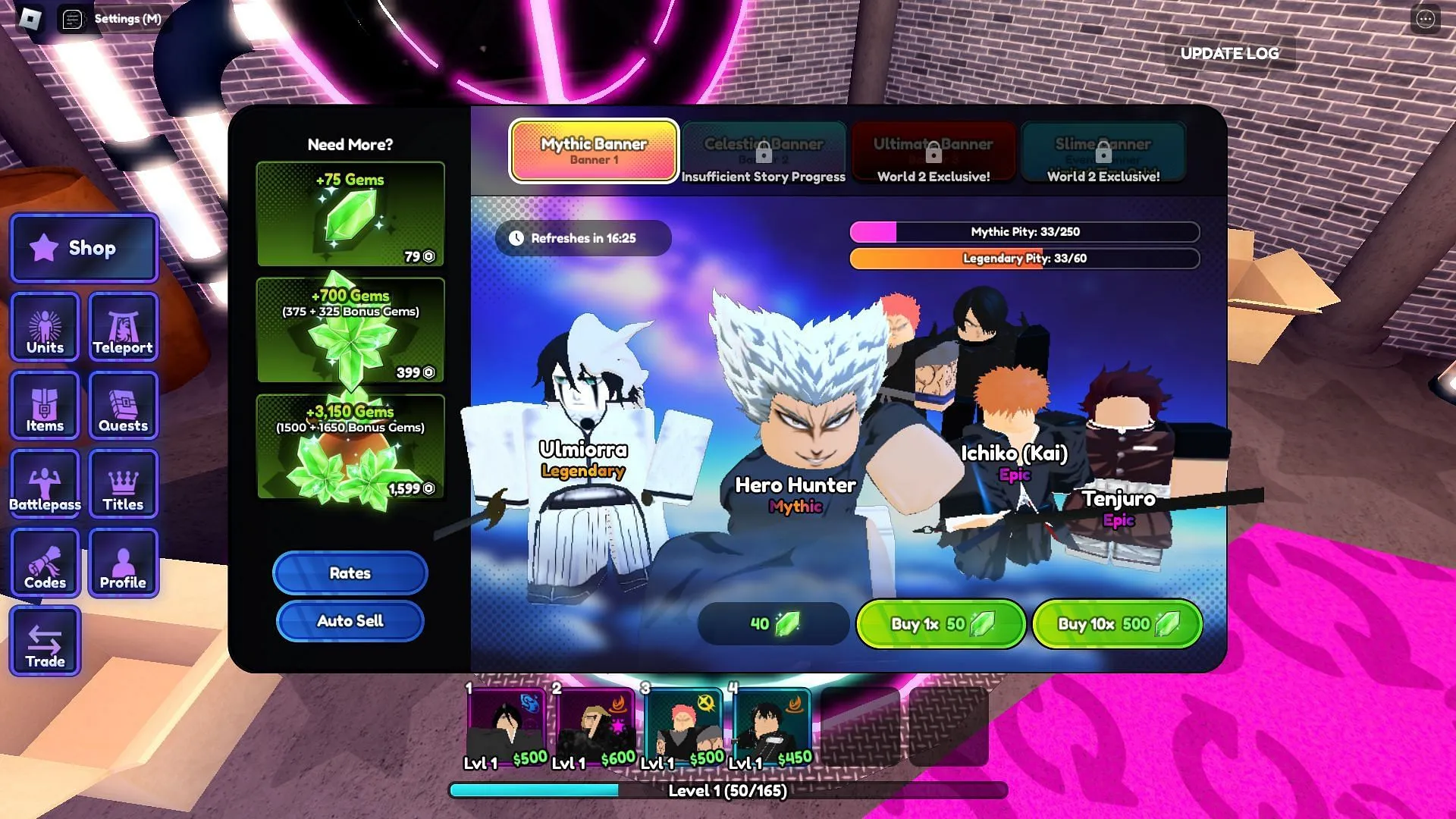 Unidades temáticas de Naruto podem aparecer no Banner 1 e no Banner 2 (Imagem via Roblox)