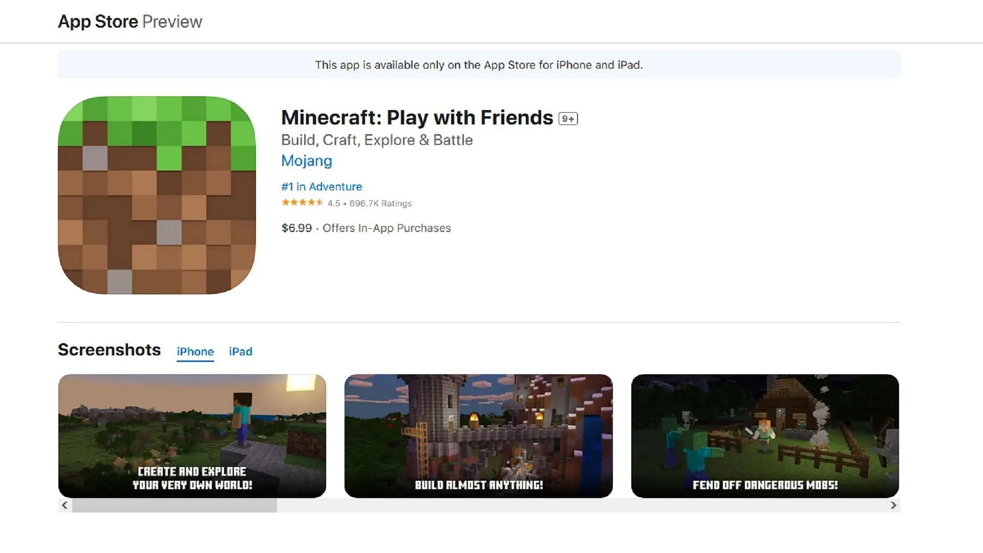 Atualizando o Minecraft em dispositivos móveis (Imagem via Apple)