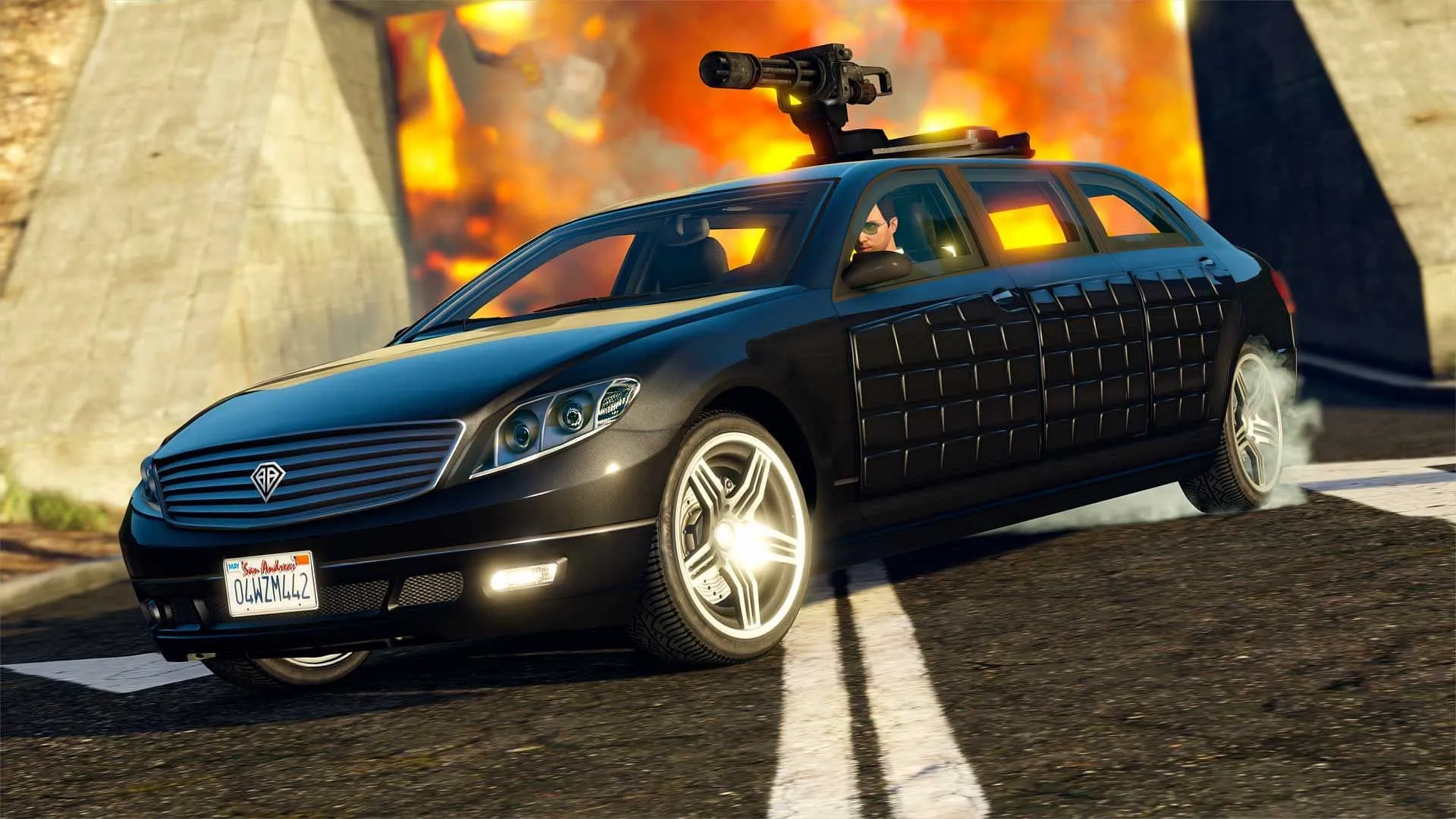 Promotional image of the Turreted Limo (Image via Rockstar Games)