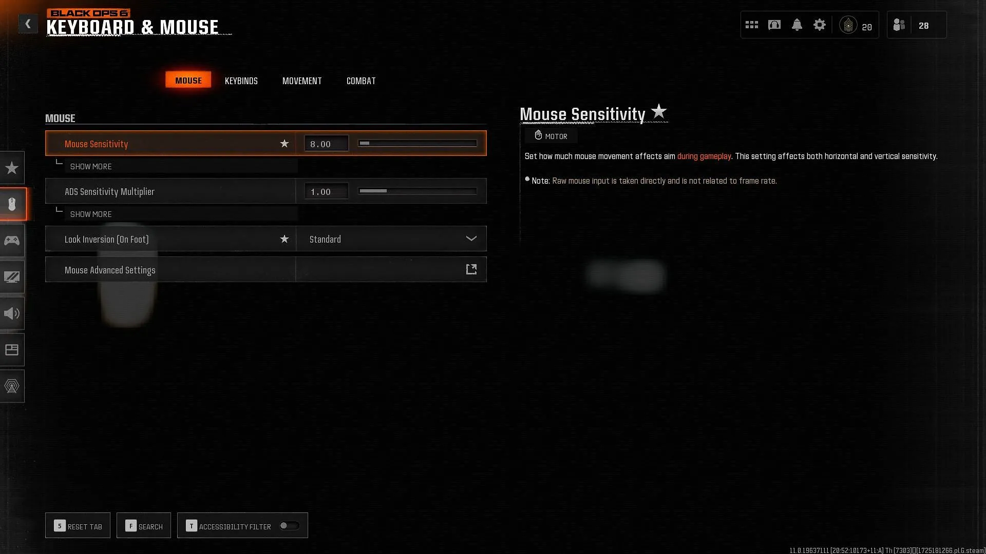 Configuración del mouse en Black Ops 6 (imagen a través de Activision)