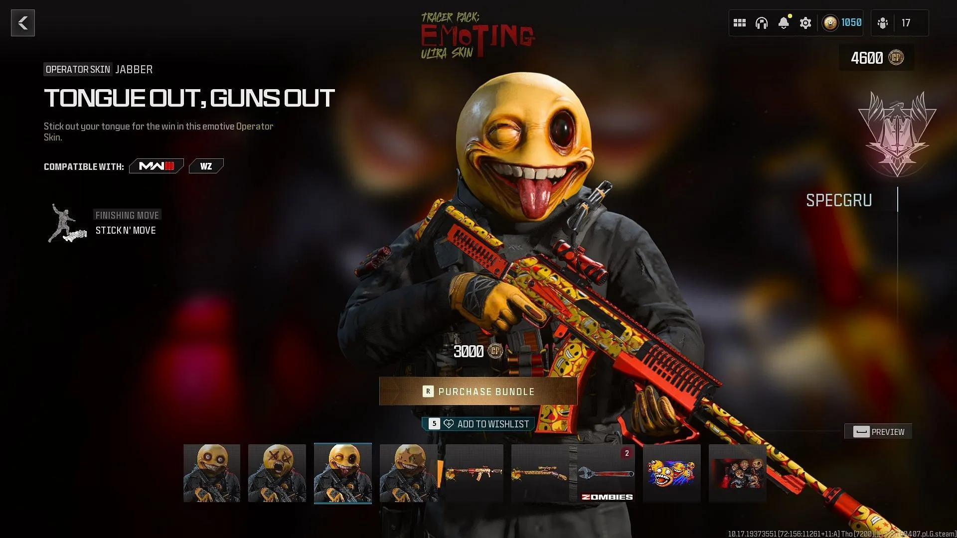 Utilisez le skin d'opérateur Tongue Out Guns Out dans MW3 et Warzone pour un bonus d'XP (image via Activision)