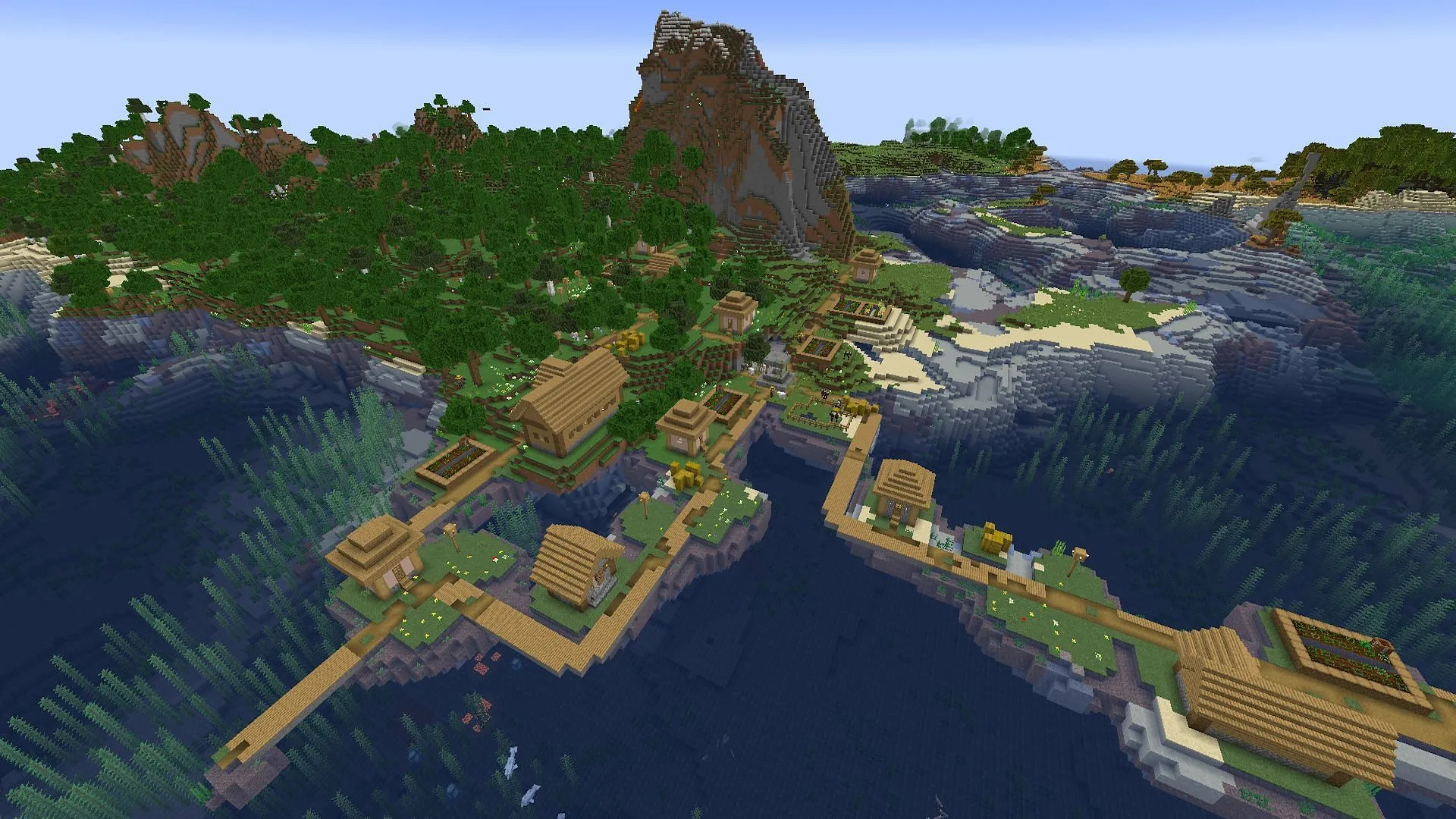 The Minecraft village closest to spawn is also in a rare flower forest (Image via Mojang)