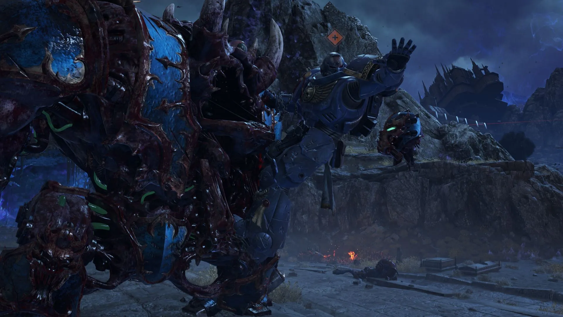 Defeat the Helbrute to get to the next part of the Dawn’s Descent Campaign Mission in Warhammer 40k: Space Marine 2 (Image via Focus Entertainment)