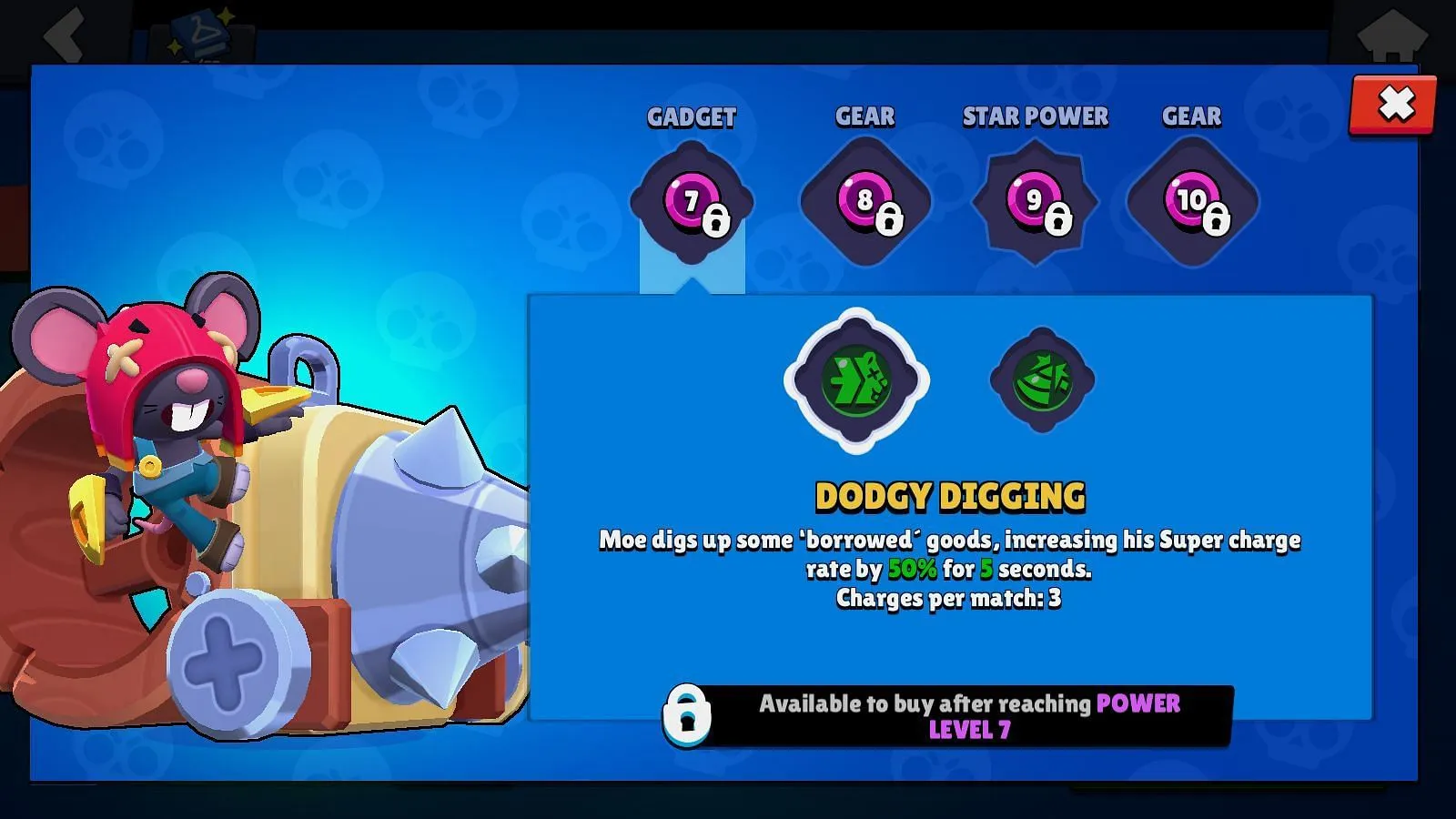 Detalhe do gadget de escavação Moe Dodgy (Imagem via Supercell)