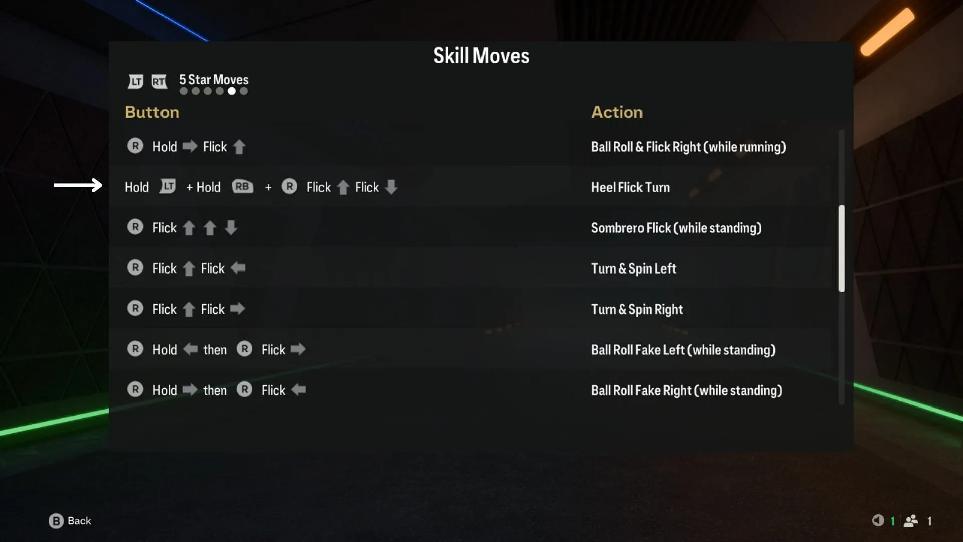 Combinaisons de boutons pour effectuer un Heel Flick Turn (Image via EA Sports)