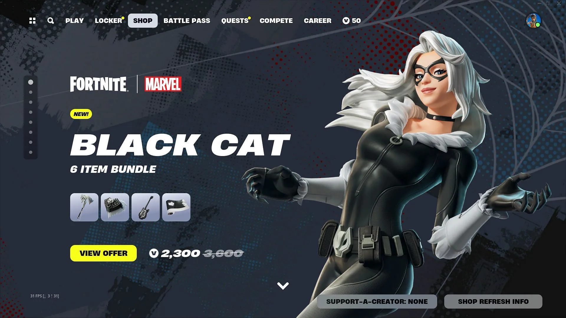 Agora você pode comprar a skin Black Cat no Fortnite (Imagem via Epic Games)