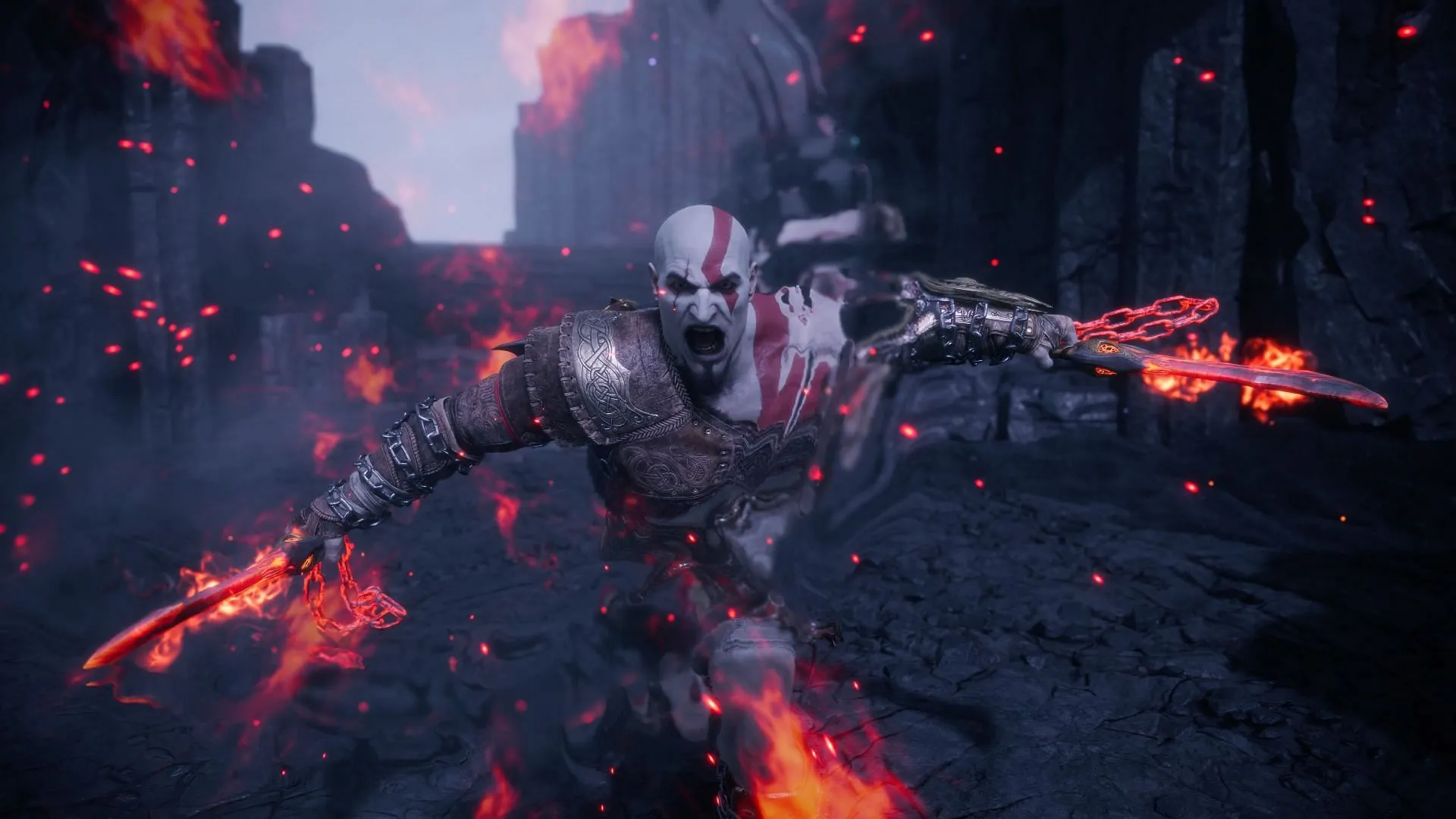 Você pode desbloquear os cosméticos clássicos de Kratos da era grega ao completar o DLC Valhalla (Imagem via Santa Monica Studios)