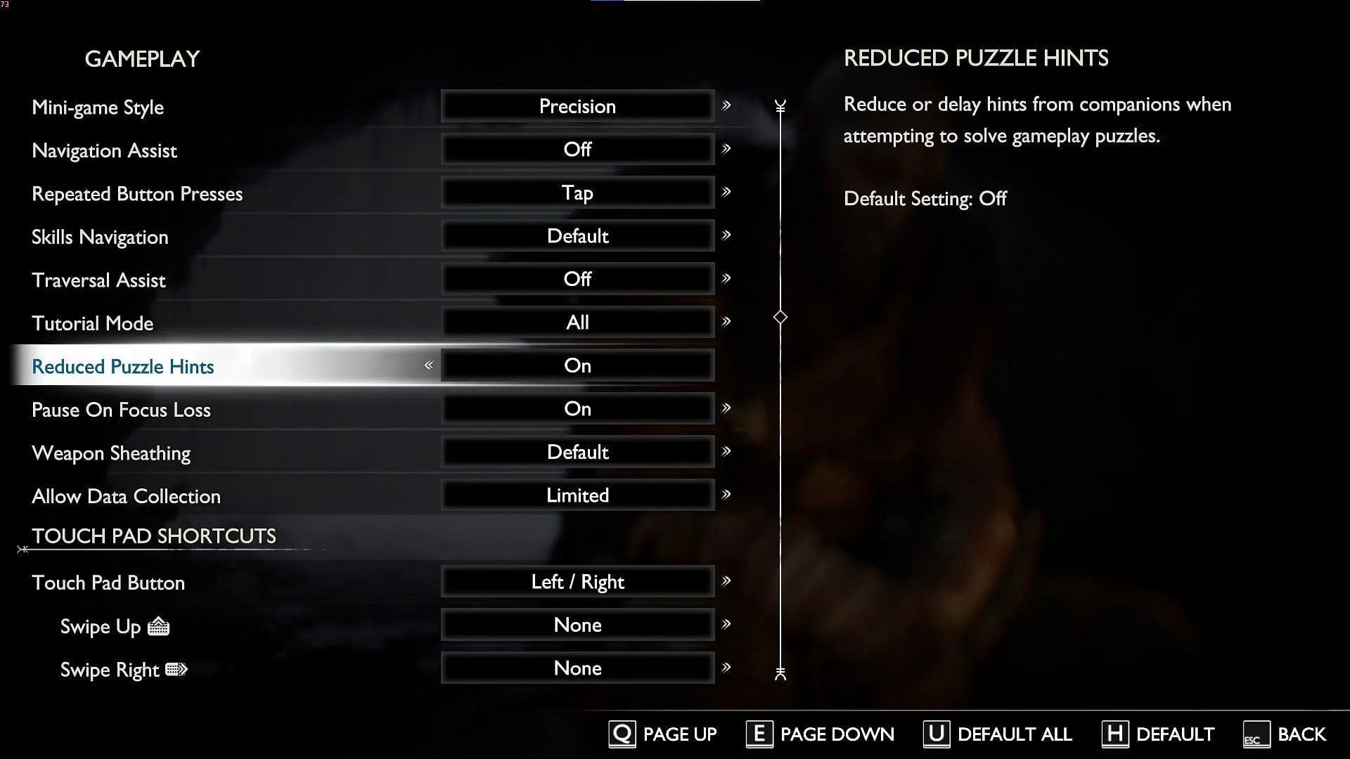 Reduced Puzzle Hints setting (Image via Sony Interactive Entertainment)