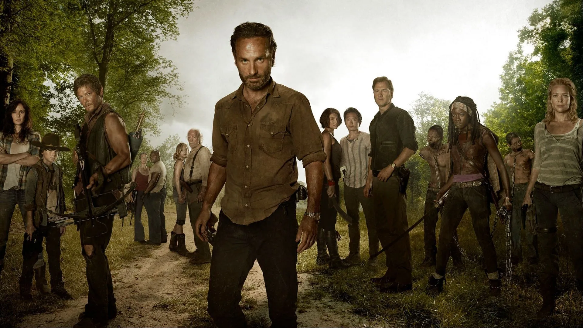 Tutti i personaggi principali presenti nell'immagine di copertina ufficiale di The Walking Dead (immagine tramite AMC)