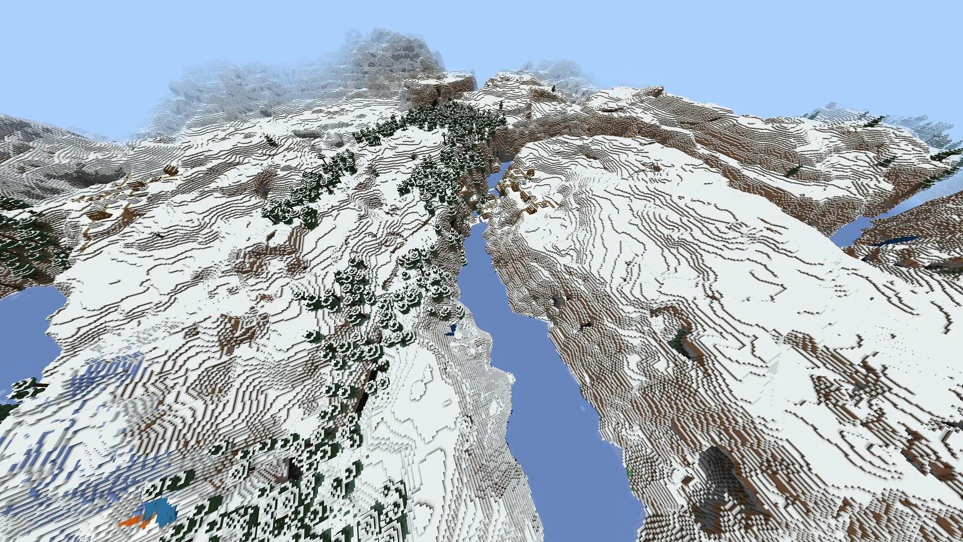 Las frías montañas de aparición de esta semilla de Minecraft contienen docenas de ciudades antiguas (imagen a través de u/Old-Promise2939/Reddit)